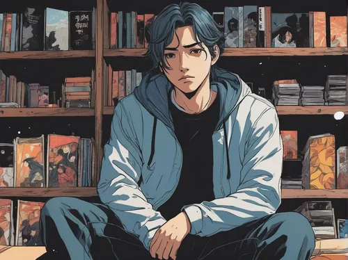 bookworm,high fidelity,bookstore,study,novels,shirakami-sanchi,bookshop,book store,books,bookcase,yukio,books pile,author,sits on away,guk,would a background,kai,ren,coffee and books,novel,Illustration,Black and White,Black and White 12