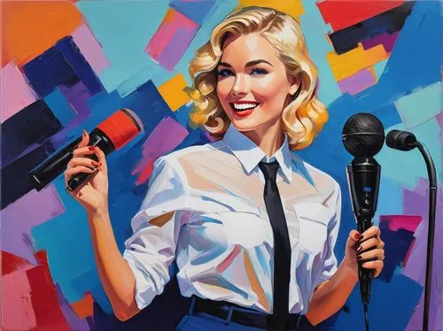 microphone,telephone operator,two-way radio,marylyn monroe - female,mic,ann margarett-hollywood,girl-in-pop-art,modern pop art,wireless microphone,singer,wpap,girl with gun,woman holding gun,student with mic,girl with a gun,announcer,microphone wireless,doris day,dental hygienist,handheld microphone,Conceptual Art,Oil color,Oil Color 25