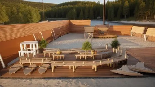 wooden sauna,wooden decking,amphitheater,ski facility,wood deck,3d rendering,wooden construction,wooden pier,dug-out pool,wooden mockup,eco hotel,school design,termales balneario santa rosa,boat dock,wooden bridge,amphitheatre,decking,moveable bridge,eco-construction,outdoor pool,Photography,General,Realistic