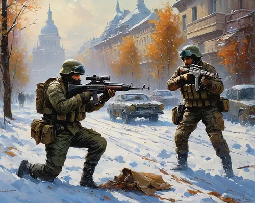 russian winter,snow scene,game illustration,russia,kremlin,south russian ovcharka,krakow,moscow,petersburg,soldiers,kalashnikov,saintpetersburg,katowice,moscow 3,stalingrad,kiev,red army rifleman,tervuren,polish police,warsaw uprising,Conceptual Art,Oil color,Oil Color 06