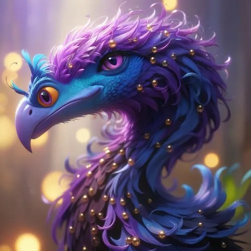 skoky colored with the purple bird,the purple dragon is very intricate with gold jewels on it,painted dragon,gryphon,simurgh,brisingr,saphira,chakavian,Anime,Anime,Cartoon