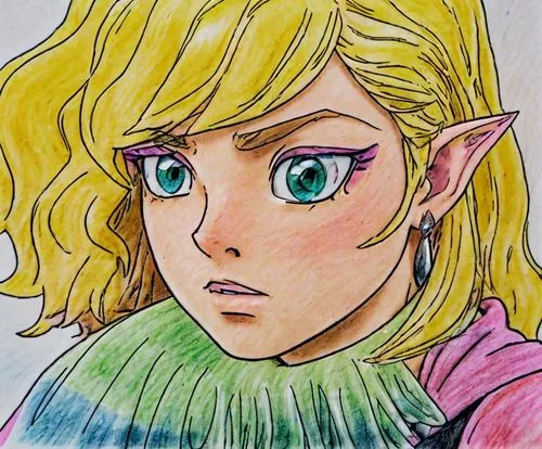 zelda,eilonwy,nausicaa,male elf,link,violet head elf,watercolor pencils,crayon colored pencil,hyrule,color pencils,parsee,farron,lokportrait,merlakia,star drawing,colored pencils,watercolor sketch,ros