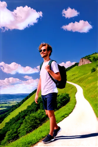 greenscreen,hiker,buencamino,walking man,walkyier,turista,hills,3d background,oversaturated,wandervogel,fryman,odenwald,montanaro,mountain fink,montgolfiade,volterra,tourist,wandernadel,toscana,rotoscoping,Illustration,Abstract Fantasy,Abstract Fantasy 01