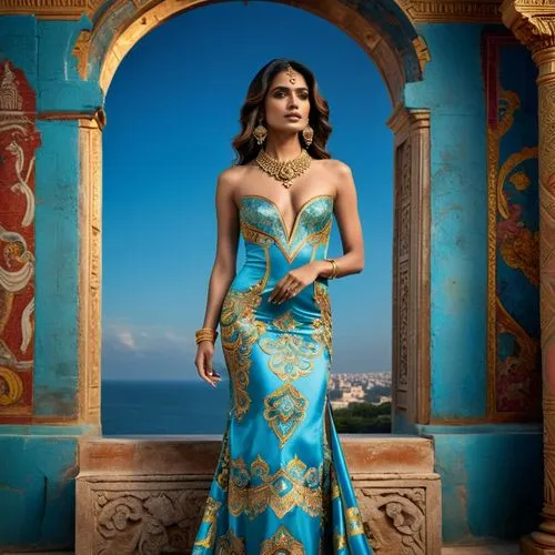 Eine Indische Tempeltänzerin,sari,evening dress,jasmine blue,deepika padukone,quinceanera dresses,girl in a long dress,cleopatra,indian bride,persian,east indian,miss vietnam,mazarine blue,aladha,teal