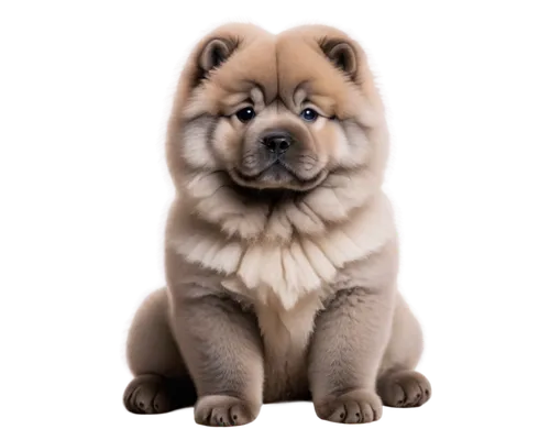 Grey Chow Chow puppy, fluffy fur, cute face, round eyes, floppy ears, small nose, curly tail, sitting posture, front paws together, soft focus, warm lighting, 3/4 composition, shallow depth of field, 