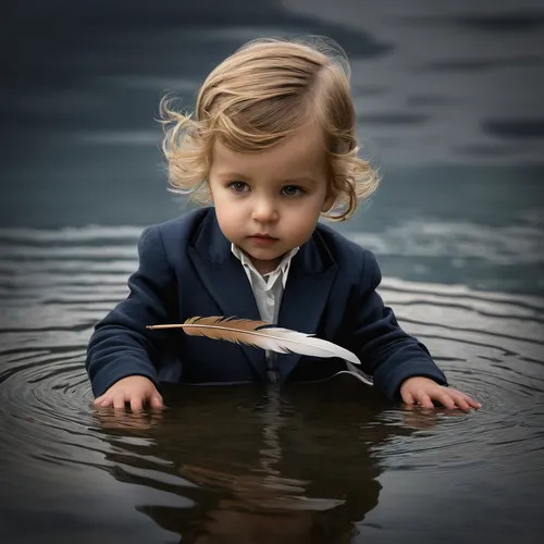 wading,conceptual photography,infant baptism,innocence,fisherman,photographing children,child portrait,baptism,photoshop manipulation,young swan,photo manipulation,feather on water,paddling,angler,splash photography,spoon lure,fishing,baby float,water fowl,little girl with umbrella,Photography,Documentary Photography,Documentary Photography 13