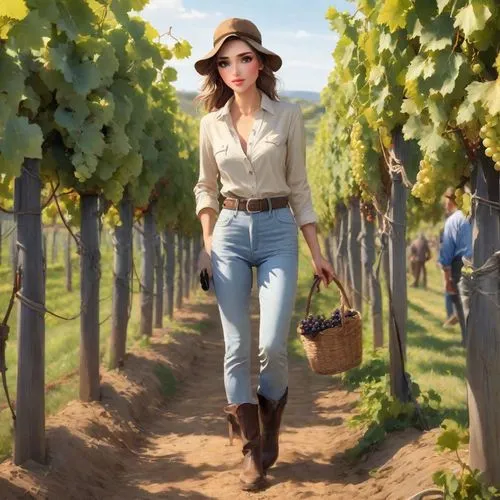 a woman is walking down a dirt path carrying gs,vineyard,napa valley,wine country,napa,vineyards,sonoma