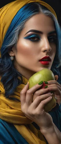 woman eating apple,woman holding pie,argan,world digital painting,lemon background,passion fruit,golden apple,passion-fruit,argan tree,image manipulation,yellow plum,bodypainting,retouching,pear cognition,apple design,hand digital painting,eating apple,body painting,pomegranate,digital painting