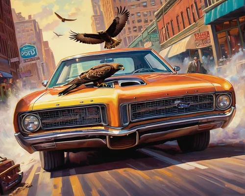 roadrunner,pontiac ventura,falcon,t bird,pontiac tempest,fast bird,dodge super bee,edsel pacer,thunderbird,dodge ram rumble bee,street pigeons,bird of prey,birds of prey,edsel,jeep wagoneer,birds of prey-night,flying birds,dodge monaco,ford el falcon,feathered race,Illustration,Paper based,Paper Based 09