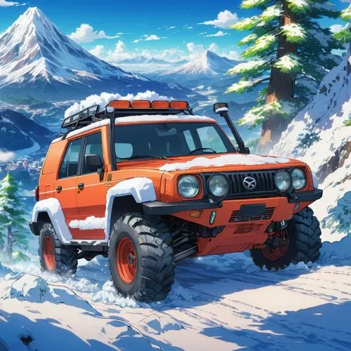 toyota fj cruiser,subaru rex,uaz,kiyota,wj,yota,Illustration,Japanese style,Japanese Style 03