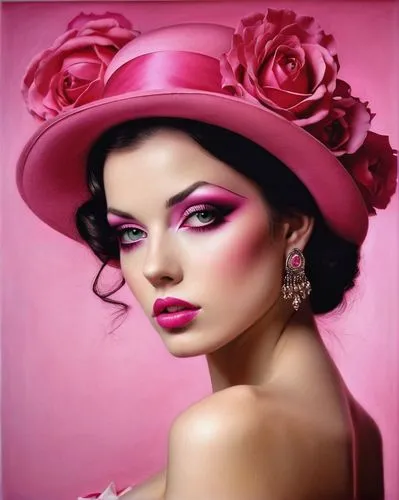 milliner,millinery,milliners,women's cosmetics,vanderhorst,pink beauty,beautiful bonnet,pink hat,the hat-female,vintage makeup,ladies hat,femininity,rose pink colors,deep pink,airbrush,the hat of the woman,fuchsia,guerlain,viveros,cosmetic products,Illustration,Realistic Fantasy,Realistic Fantasy 10