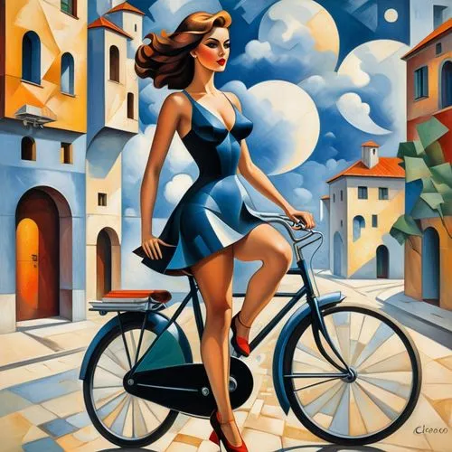 woman bicycle,bicycle,david bates,retro pin up girl,bicycle ride,bicycling,art deco woman,bicycles,pin up girl,pin-up girl,bicycle riding,girl with a wheel,retro pin up girls,bicycle clothing,pin ups,cyclist,pin up,cycling,retro woman,artistic cycling,Art,Artistic Painting,Artistic Painting 45