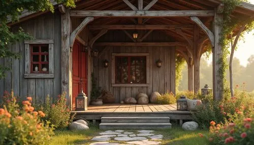 summer cottage,country cottage,cottage,small cabin,wooden house,wooden hut,little house,rustic,red barn,home landscape,rustic aesthetic,garden shed,cabin,small house,log cabin,wooden door,front porch,homestead,porch,cottage garden,Photography,General,Realistic