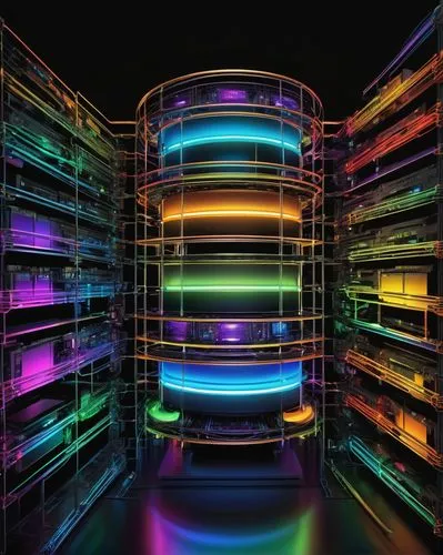 supercomputer,colorful glass,colorful light,computer art,colored lights,light art,jukebox,plasma lamp,supercomputers,rgb,lightsquared,ufo interior,computer graphic,illumina,light space,microarrays,cinema 4d,uv,3d background,fractal lights,Illustration,American Style,American Style 01