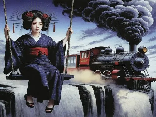 ugetsu,bunraku,geisha,kuniyoshi,togawa,maiko,japanese woman,last train,kazumi,train,ukiyoe,train route,kyudo,miyazaki,fukushima,japanese art,tojo,kochiyama,geishas,train crash,Illustration,Japanese st