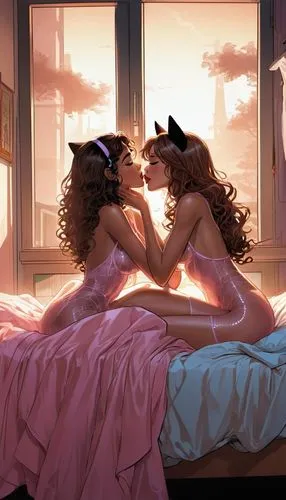 wlw,vettriano,nightgowns,pussycats,kittens,companias,sapphic,two girls,girl kiss,rendezvous,soir,seana,lesbos,reinas,ldr,temptresses,tomoharu,serenade,catterns,roommates,Illustration,American Style,American Style 13