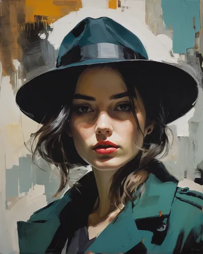 girl wearing hat,woman's hat,the hat-female,transistor,black hat,digital painting,world digital painting,girl portrait,italian painter,painting technique,city ​​portrait,beret,the hat of the woman,panama hat,woman portrait,bowler hat,artist portrait,hat,photo painting,artist color,Conceptual Art,Oil color,Oil Color 01