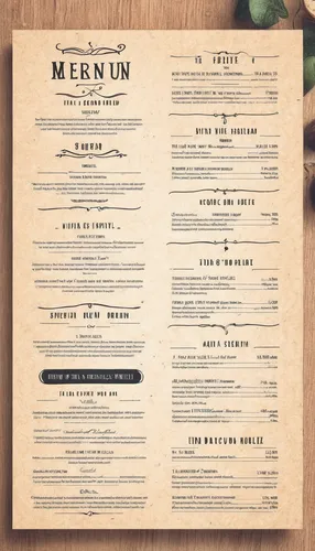 Craft a vintage-inspired menu featuring a stylish script font.,menu,christmas menu,course menu,breakfast menu,healthy menu,table cards,chalkboard labels,resume template,the dining board,mediterranean 