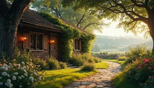 summer cottage,country cottage,home landscape,cottage,cottage garden,little house,idyllic,beautiful home,small house,countryside,meadow landscape,small cabin,the threshold of the house,idyll,lonely house,hobbiton,rural landscape,green landscape,farm hut,miniature house,Photography,General,Realistic