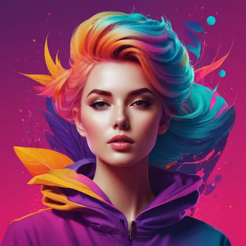 Develop a prompt with a gradient colored background for a modern and trendy style.,fashion vector,colorful,colorful background,fantasy portrait,illustrator,daphne,world digital painting,color picker,v