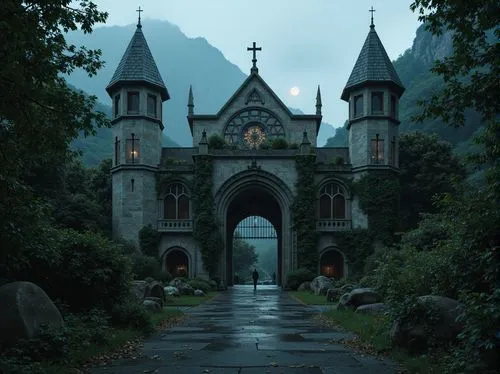 haunted cathedral,witch's house,nargothrond,fairy tale castle,monastery,hogwarts,rivendell,gothic church,ravenloft,haunted castle,fairytale castle,castle of the corvin,dark park,briarcliff,riftwar,hall of the fallen,castlevania,ghost castle,theed,castle