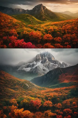 Unleash your creativity with Lightroom's advanced editing tools.,autumn mountains,japanese mountains,4 seasons,mount scenery,the chubu sangaku national park,autumn in japan,fall landscape,japanese alp