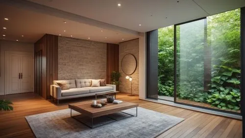 add living room furniture,a living room with two large windows and an open door,modern room,bamboo curtain,interior modern design,great room,japanese-style room,sleeping room,Photography,General,Cinem