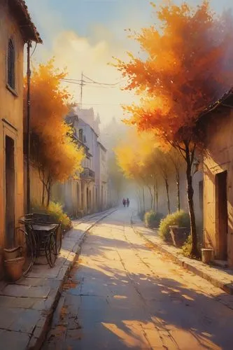 autumn morning,autumn scenery,autumn landscape,one autumn afternoon,autumn background,autumn day,autumn light,autumn sun,the autumn,fall landscape,light of autumn,golden autumn,autumn idyll,autuori,autumn,autumn walk,late autumn,autumn sunshine,autumn leaves,world digital painting,Illustration,Realistic Fantasy,Realistic Fantasy 28