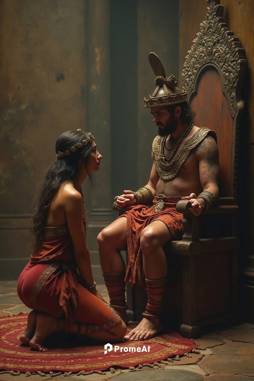 mayan woman realistic crying on her knees before a mayan king seated on his throne


,a man in a gladia outfit and a woman sit on a throne,rajaraja,dhritarashtra,gautamiputra,tamluk,vikramaditya,chand