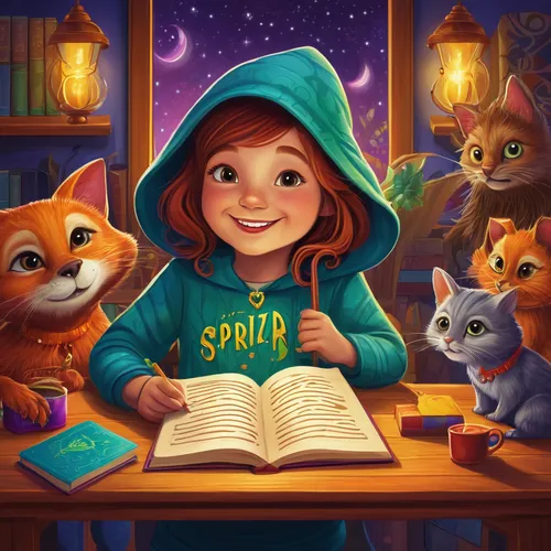 kids illustration,little girl reading,sci fiction illustration,magic book,spell,book illustration,game illustration,children's fairy tale,fairy tale character,little red riding hood,magical adventure,merida,reading owl,child with a book,fairy tale icons,children's background,childrens books,a collection of short stories for children,fairytale characters,cat sparrow,Illustration,Realistic Fantasy,Realistic Fantasy 45