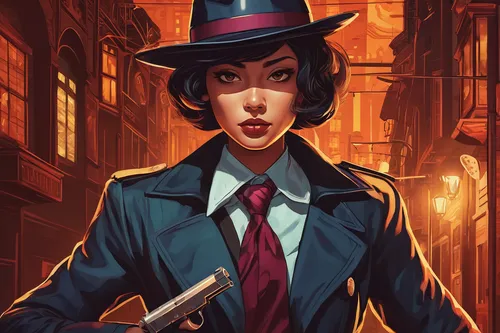 detective,transistor,investigator,hatter,inspector,vesper,lupin,smooth criminal,ringmaster,bowler hat,spy,spy visual,holmes,bellboy,mystery book cover,clue and white,mafia,rosa ' amber cover,secret agent,policewoman,Illustration,Realistic Fantasy,Realistic Fantasy 45