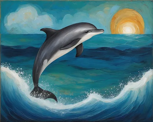 Compose a flat icon of a playful dolphin jumping out of the ocean waves.,dolphin background,oceanic dolphins,porpoise,dolphin-afalina,bottlenose dolphin,marine mammal,bottlenose dolphins,dolphins,whol