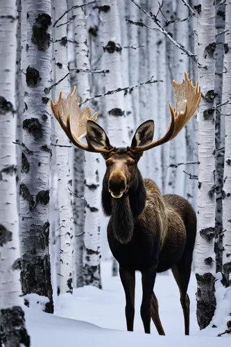 Res: 1920x1080, Moose In The Snowy Birch Forest - Painting Art Wallpaper | Wallpaper Studio  10 | Tens of thousands HD and UltraHD wallpapers for Android, Windows and  Xbox,winter deer,elk,antler velv