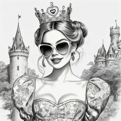 queen of hearts,disneyfied,fantasyland,noblewoman,pin up girl,paris clip art,Illustration,Black and White,Black and White 30