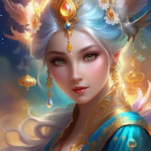 oriental princess,fantasy portrait,kuanyin,qilin,janna,oriental girl,guanyin,jianyin,diaochan,fantasy art,sona,inara,oriental,xufeng,qimin,oiran,estess,dianbai,simorgh,jasmine blossom,Illustration,Rea