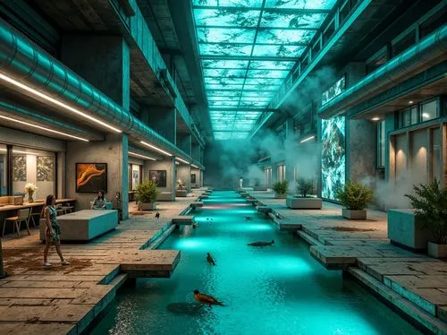 aqua studio,aquarium,atriums,pool bar,3d render,aquariums,ryokan,baoli,hotel lobby,walkway,bathhouse,swimming pool,industrial hall,lofts,onsen,3d rendering,render,hotel riviera,oceanarium,nightclub