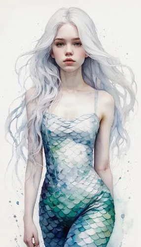 teen mermaid, white hair,watercolor mermaid,merfolk,mermaid,mermaid scale,mermaid vectors,mermaid background,siren,mermaid tail,merman,water nymph,the sea maid,green mermaid scale,aquarius,mermaid sca