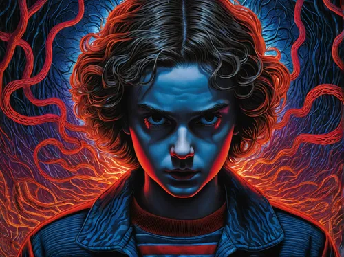 eleven,cg artwork,digital illustration,mystery book cover,red blue wallpaper,echo,sci fiction illustration,renegade,digital artwork,e31,devil,voltage,halloween poster,terminator,vertigo,daniel,twisted,max,dark art,digital painting,Illustration,Abstract Fantasy,Abstract Fantasy 21