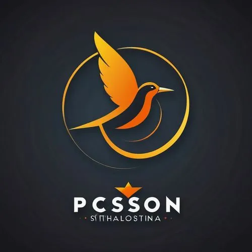 “Transforming your vision into iconic symbols. Design with passion, crafted with precision.”,a yellow bird flying in front of a circular logo,psiphon,passaconaway,pasona,pegasystems,prq,passoni,Unique