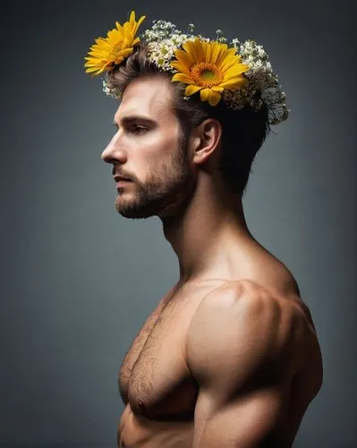 flower crown of christ,flower crown,spring crown,flower hat,crown-of-thorns,laurel wreath,floral wreath,headdress,flower garland,summer crown,flowers png,narcissus,beard flower,male model,blooming wreath,narcissus of the poets,floral garland,daffodils,wreath of flowers,lei flowers,Photography,Fashion Photography,Fashion Photography 06