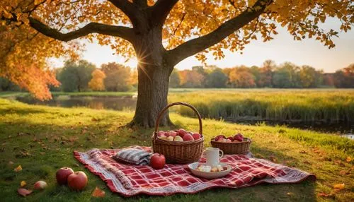 autumn idyll,autumn background,picnic,picnic basket,picnicking,apple orchard,Photography,General,Cinematic