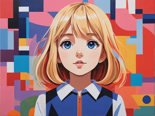 tsumugi kotobuki k-on,vector girl,shirakami-sanchi,nico,girl portrait,checkered background,citrus,heavy object,portrait of a girl,blond girl,modern pop art,girl in a long,worried girl,blonde girl,violet evergarden,mako,portrait background,anime girl,young girl,nora,Illustration,Vector,Vector 07