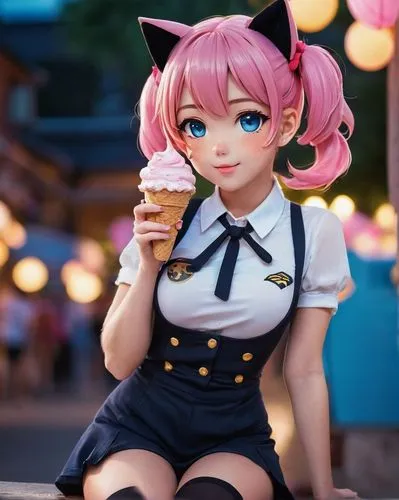 kawaii ice cream,ice cream stand,ice cream cone,neopolitan,pink ice cream,ice cream,Photography,General,Cinematic