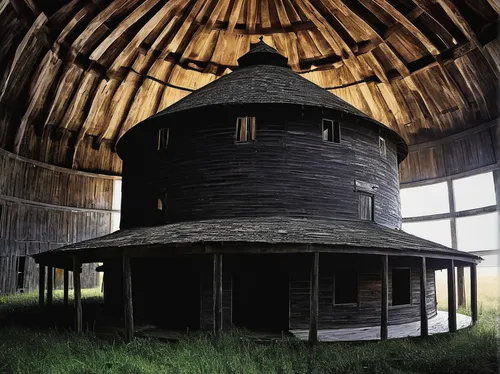 round barn,round house,dovecote,blackhouse,field barn,witch house,barn,wooden church,old barn,log home,straw hut,timber house,round hut,witch's house,straw roofing,wooden construction,horse barn,blockhouse,quilt barn,barns,Photography,Black and white photography,Black and White Photography 07