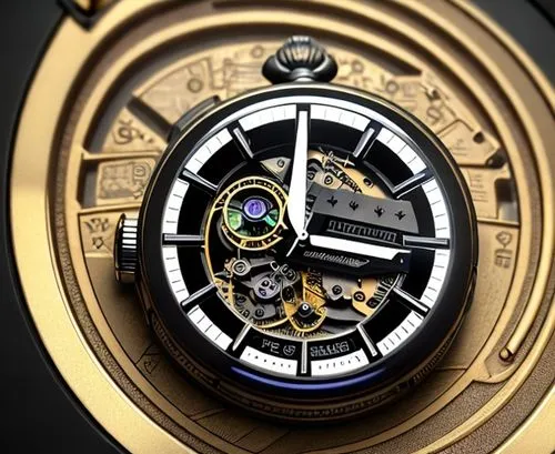 cyberpunk pocket watch with backlight inside the watch, an additional dial inside the watch,mechanical watch,watchmaker,gold watch,timepiece,chronometer,grandfather clock,ornate pocket watch,men's wat