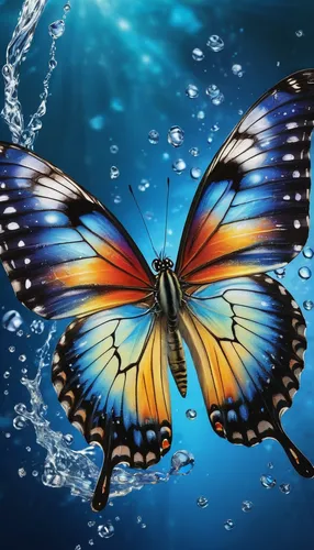 high quality, highly detailed, 8K Ultra HD, butterfly made of water spray, In this enchanting artwork, the very essence of water transforms into ethereal butterflies, each droplet gracefully adorning 