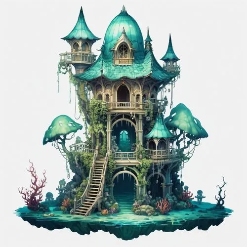 fairy tale castle,fairy house,witch's house,house of the sea,tree house,fairytale castle,Illustration,Abstract Fantasy,Abstract Fantasy 11