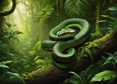 green snake,green tree snake,tree snake,serpent,green mamba,emperor snake,green tree python,pointed snake,boa constrictor,venomous snake,african house snake,snake's head,anahata,snake,constrictor,smooth greensnake,tree python,rat snake,grass snake,serpentes,Illustration,American Style,American Style 01