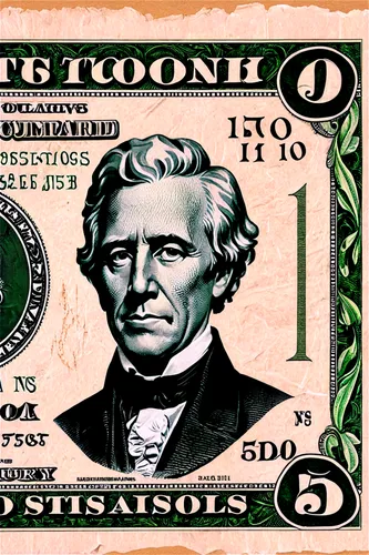 US fifteen dollar bill, crumpled paper, worn edges, green serial number, Andrew Jackson portrait, detailed security thread, watermarks, ornate borders, central treasury seal, 3/4 composition, shallow 