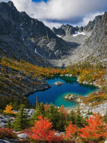 Perfection Lake in the Enchantments in Fall - WA, USA,heaven lake,autumn mountains,alpine lake,the chubu sangaku national park,morskie oko,high mountain lake,fall landscape,autumn landscape,the high t